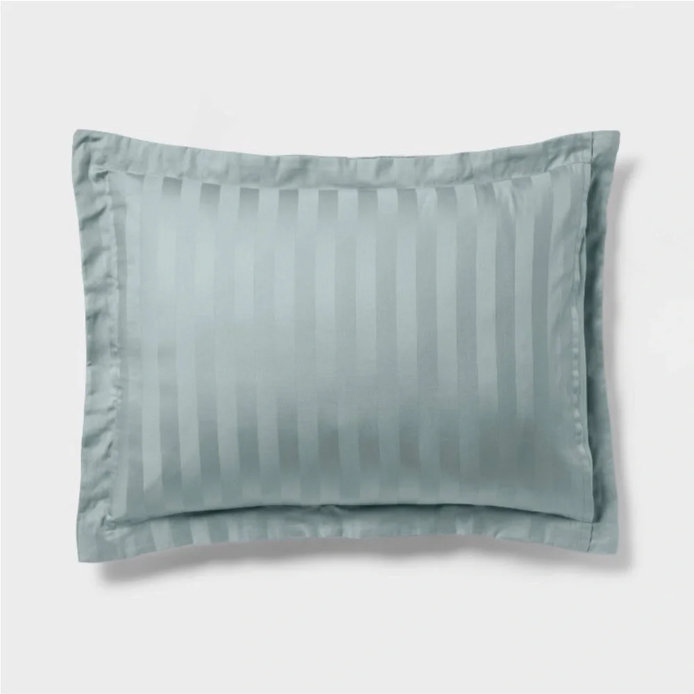 THRESHOLD NWT luxe stripe damask sateen duvet & sham set -light teal green -king